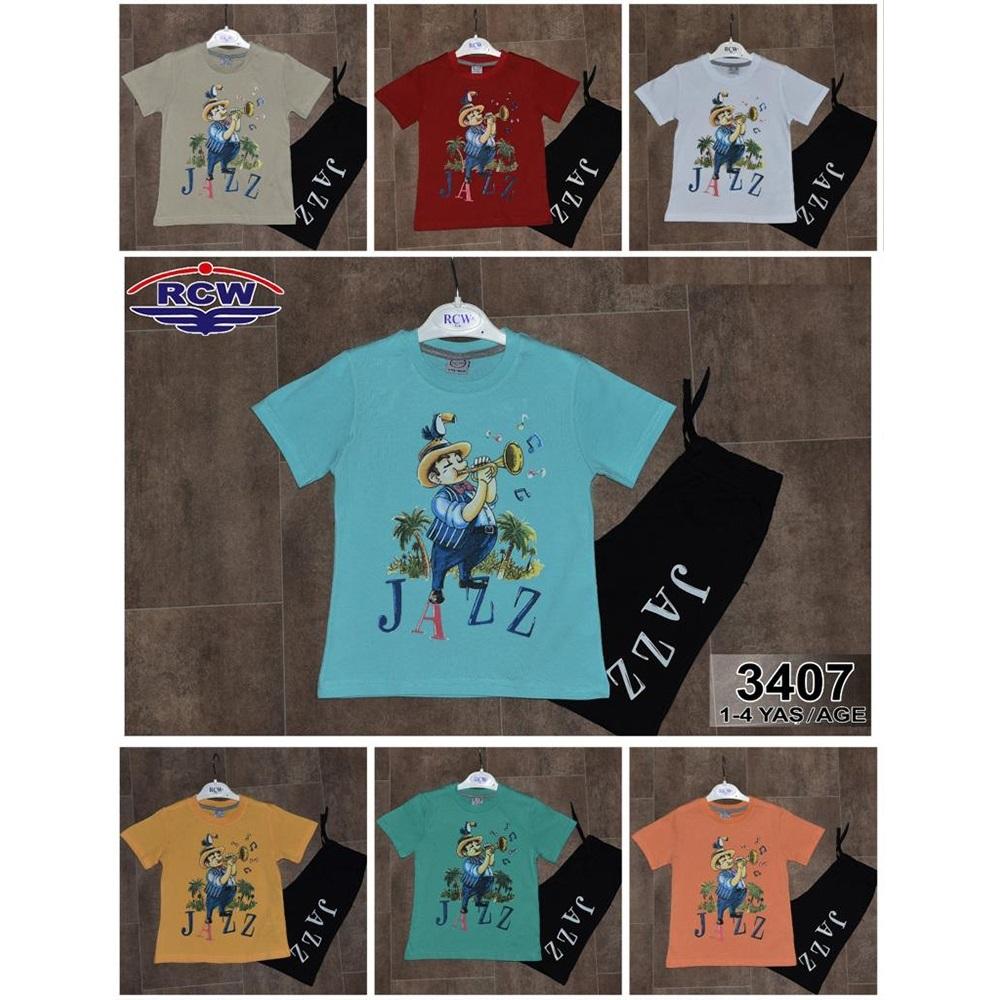 RCW Boy 3407 Erkek Çocuk Penye Jazz Baskılı Kapri Takım 1-4 Yaş - Beyaz - 1-2-3-4 YAŞ