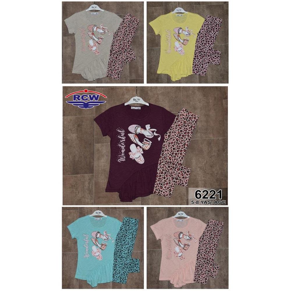 RCW Boy 6221 Kız Çocuk Penye Leopar Bas. Taşlı Taytlı Takım 5-8 Yaş - Su Yeşili - 5-6-7-8 YAŞ