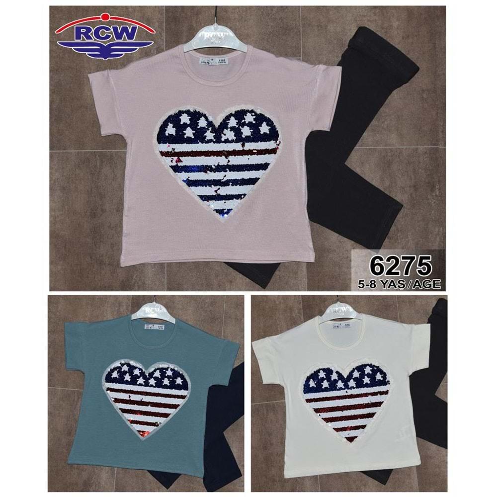 RCW Boy 6275 Kız Çocuk Penye Kalp Bas. Pullu Taytlı Takım 5-8 Yaş - Ekru - 5-6-7-8 YAŞ