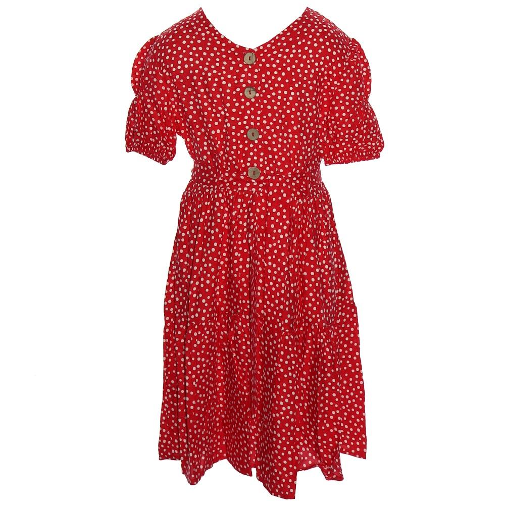 Ramon Kız Çocuk Puantiyeli V Yaka Düğmeli Kısa Kol Elbise 9-14 Yaş