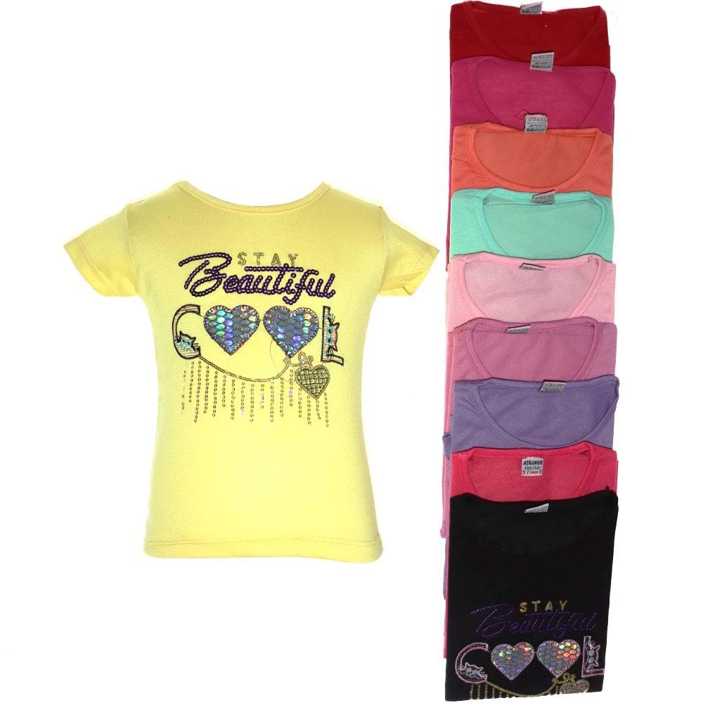 Azranur 10022 Kız Çocuk Beautiful Cool Nakışlı Tişört 3-7 Yaş - Sarı - 3-7 YAŞ