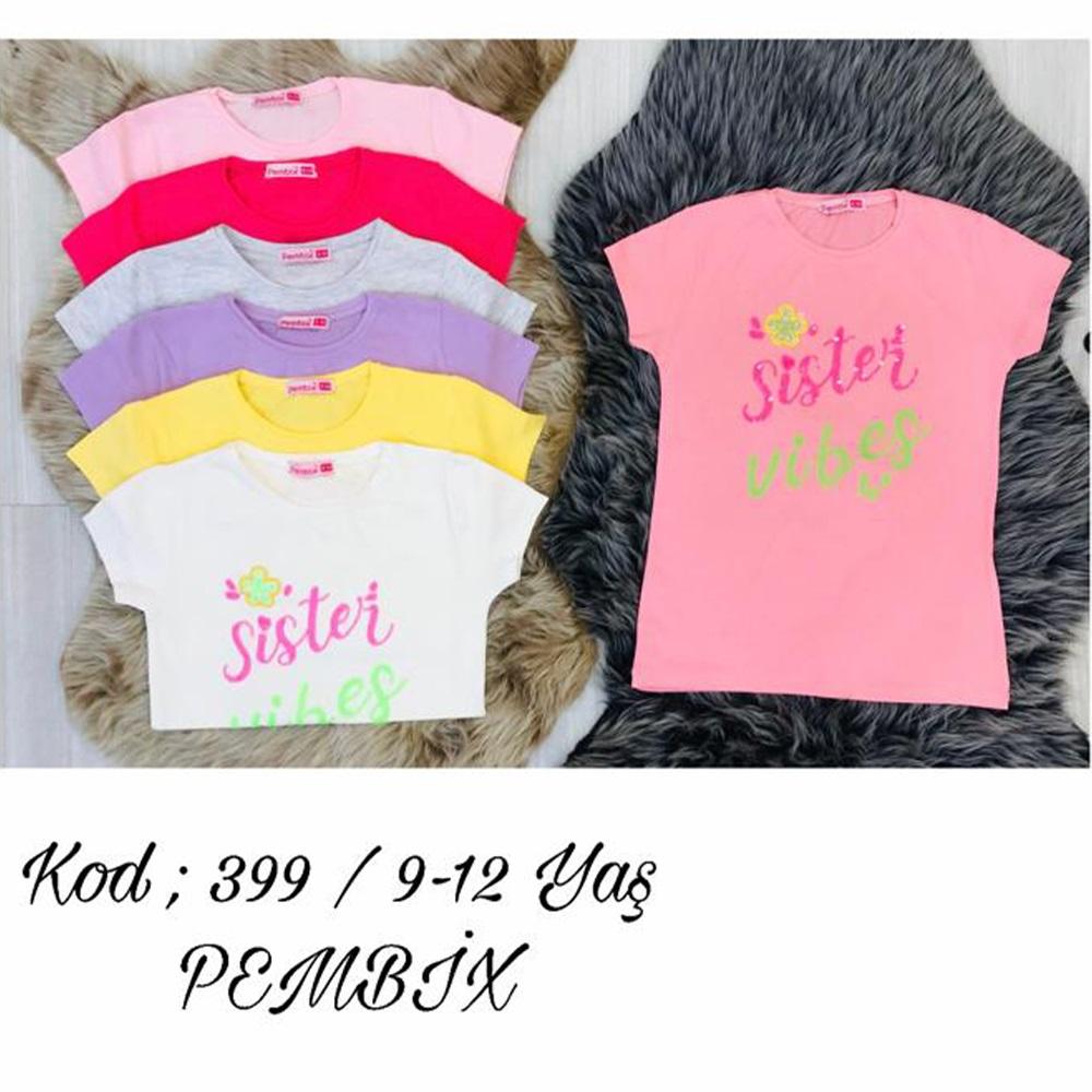Pembe 399 Kız Çocuk Sisters Çiçek Nakışlı Tişört 9-12 Yaş - Lila - 9-12 YAŞ