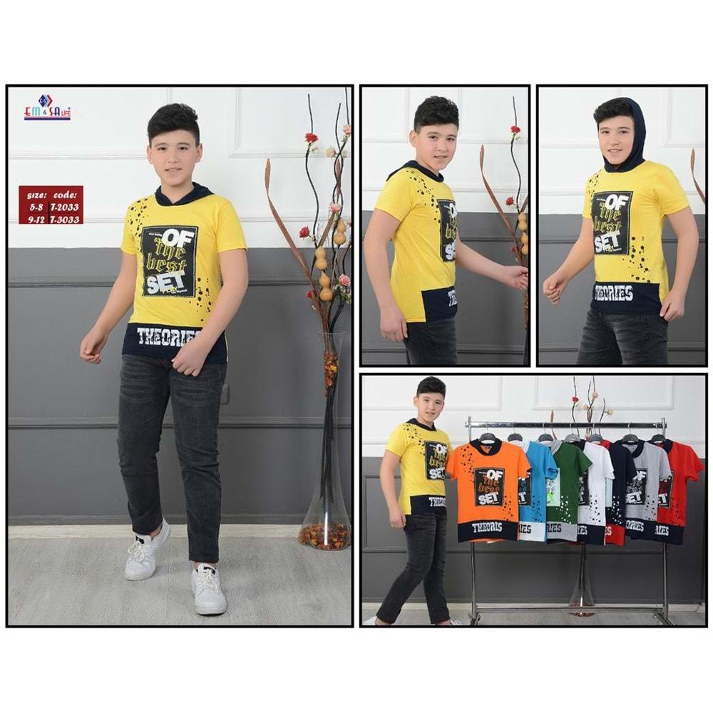 Em&sa Life T-3033 Erkek Of The Best Çocuk Bas. Kapşonlu Tişört 9-12 Yaş - Koyu Yeşil - 9-12 YAŞ