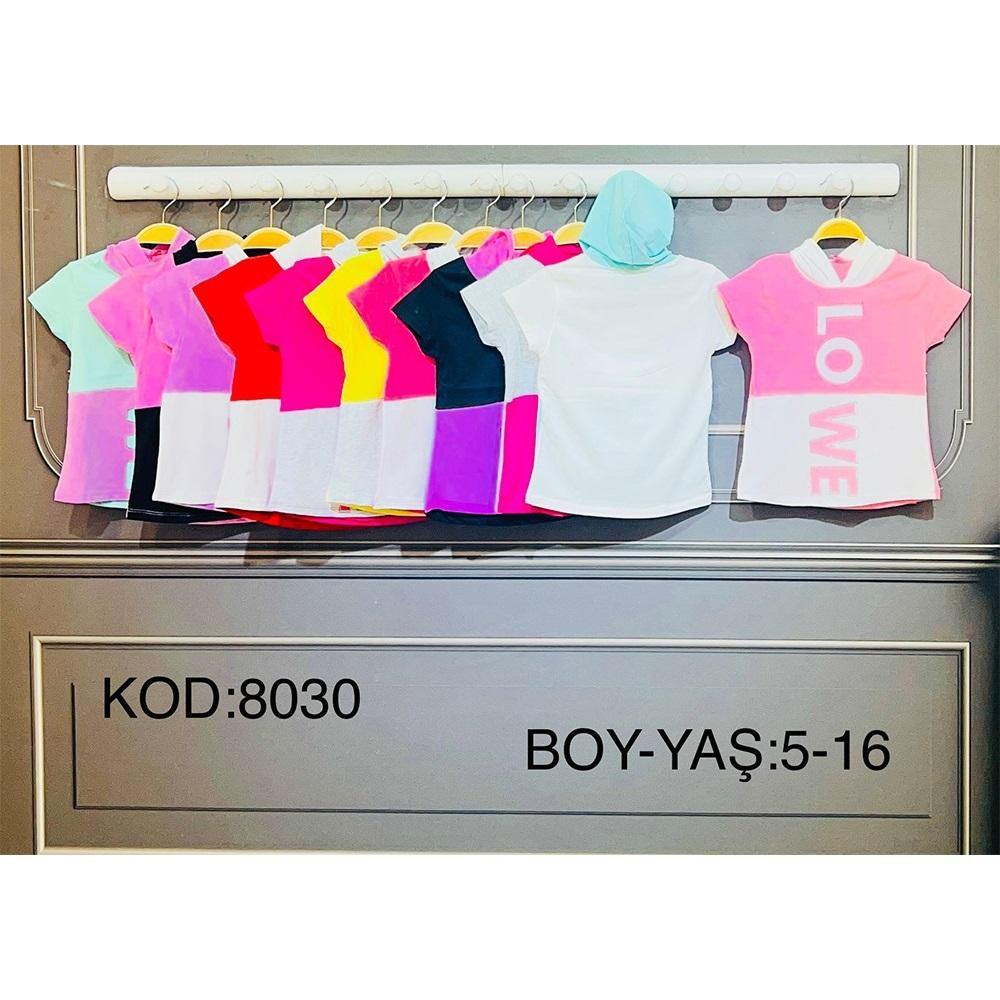 Özmiraç 8030 Kız Çocuk Kapşonlu Lowe Baskılı Tişört 5-10 Yaş - Fuşya - 5-10 YAŞ
