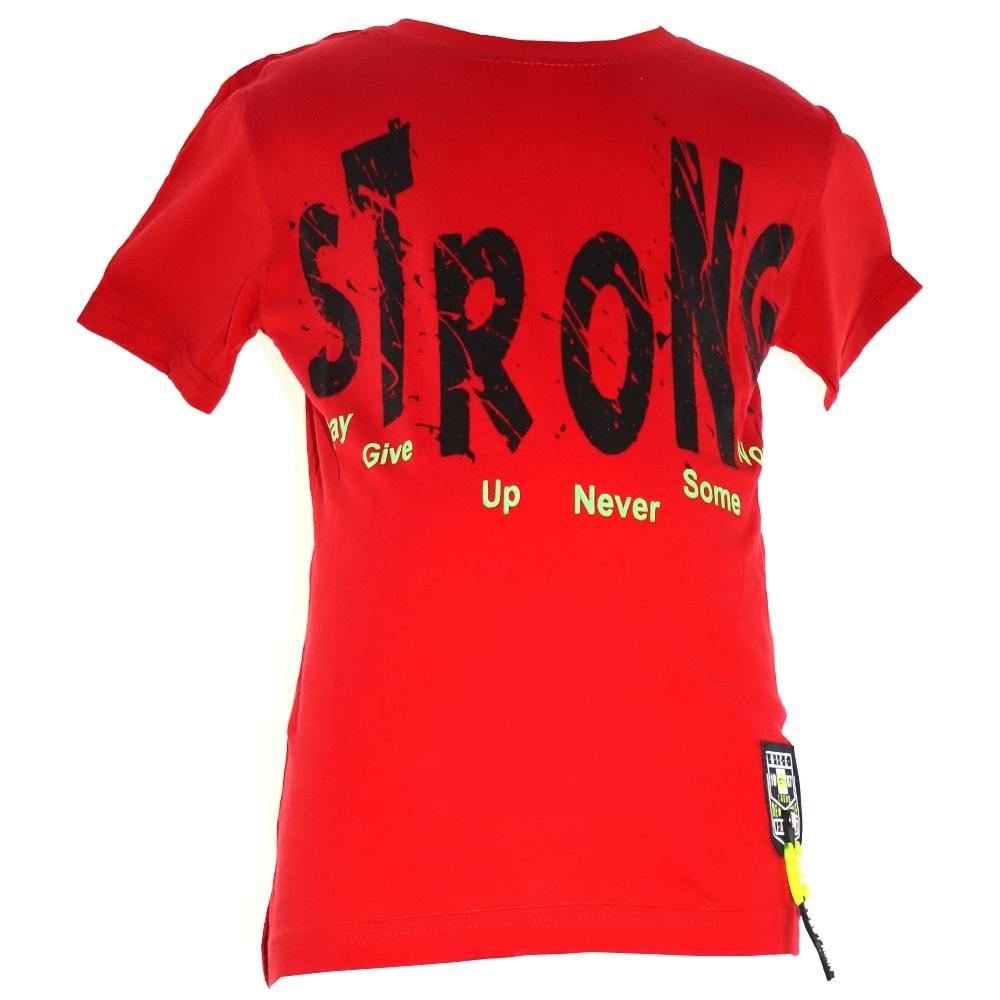Kırmızı 1053 Erkek Çocuk Strong Baskılı Tişört 3-7 Yaş