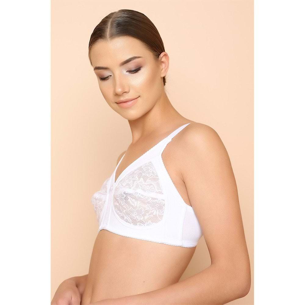 Nbb 352 Bayan Elastan Mikrofiber Toparlayıcı Dantelli Sütyen 75-95 - Beyaz - 95
