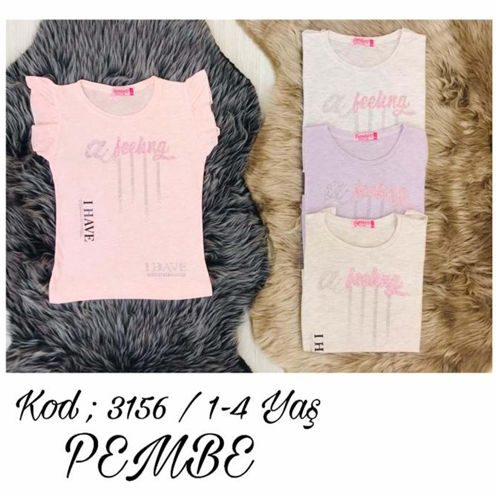 Pembe 3156 Kız Çocuk Penye I Have Bas. Kol Fırfırlı Taşlı Tişört 5-8 Yaş - Gri - 1-2-3-4 YAŞ