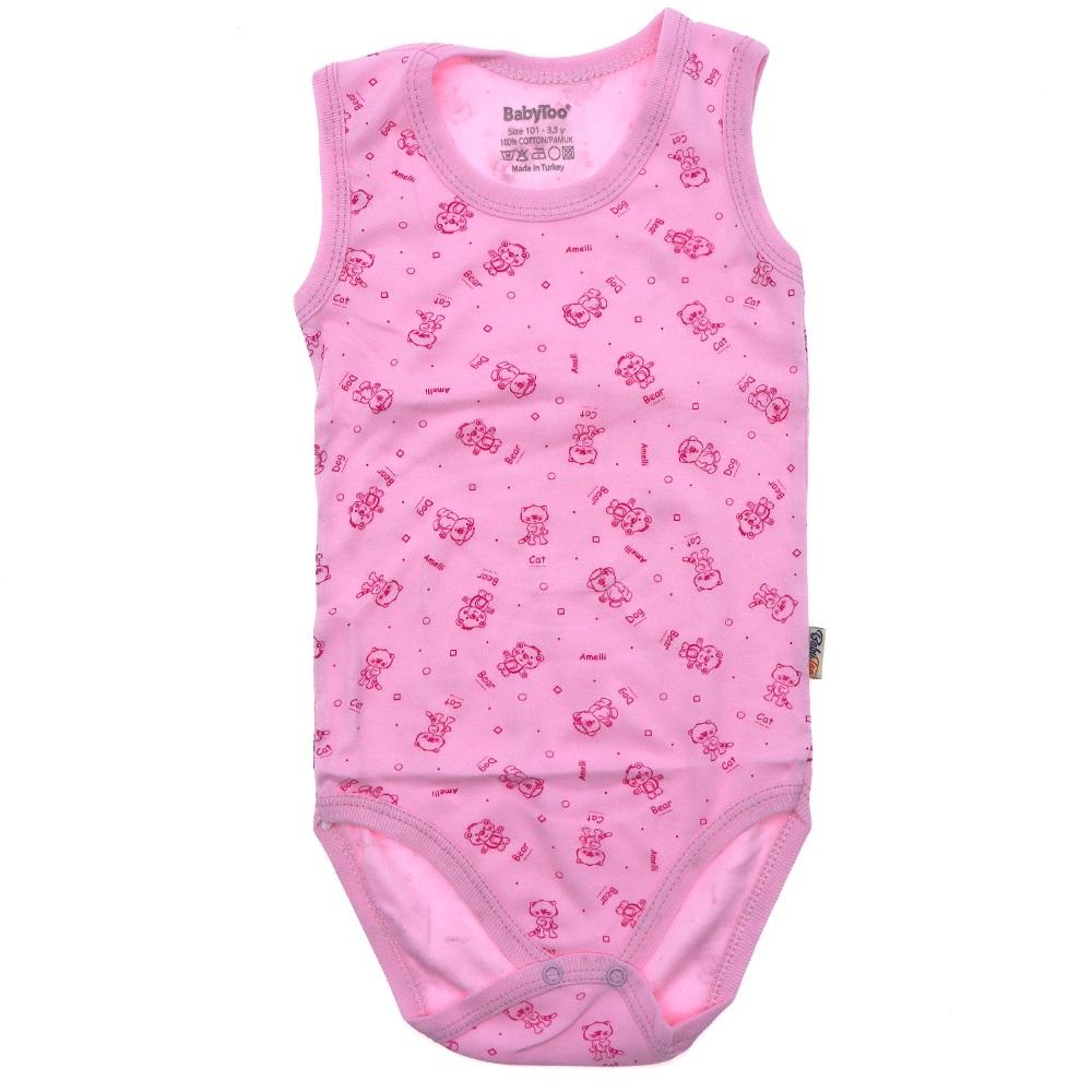 7165 Bebe Ayıcık Desenli Penye Askılı Çıtçıtlı Badi 3,5-4-5-6 Yaş