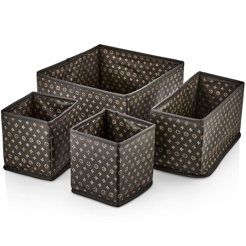 Yuvalin Çok Amaçlı Desenli 4 lü Set Kutu 30x29x14 Cm