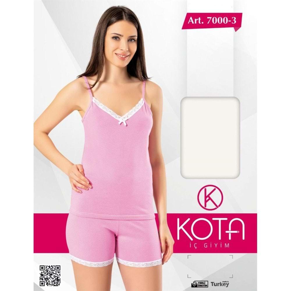 Kota 7000-3 Bayan İp Askılı Güpürlü Şortlu Takım - Pembe - S-M