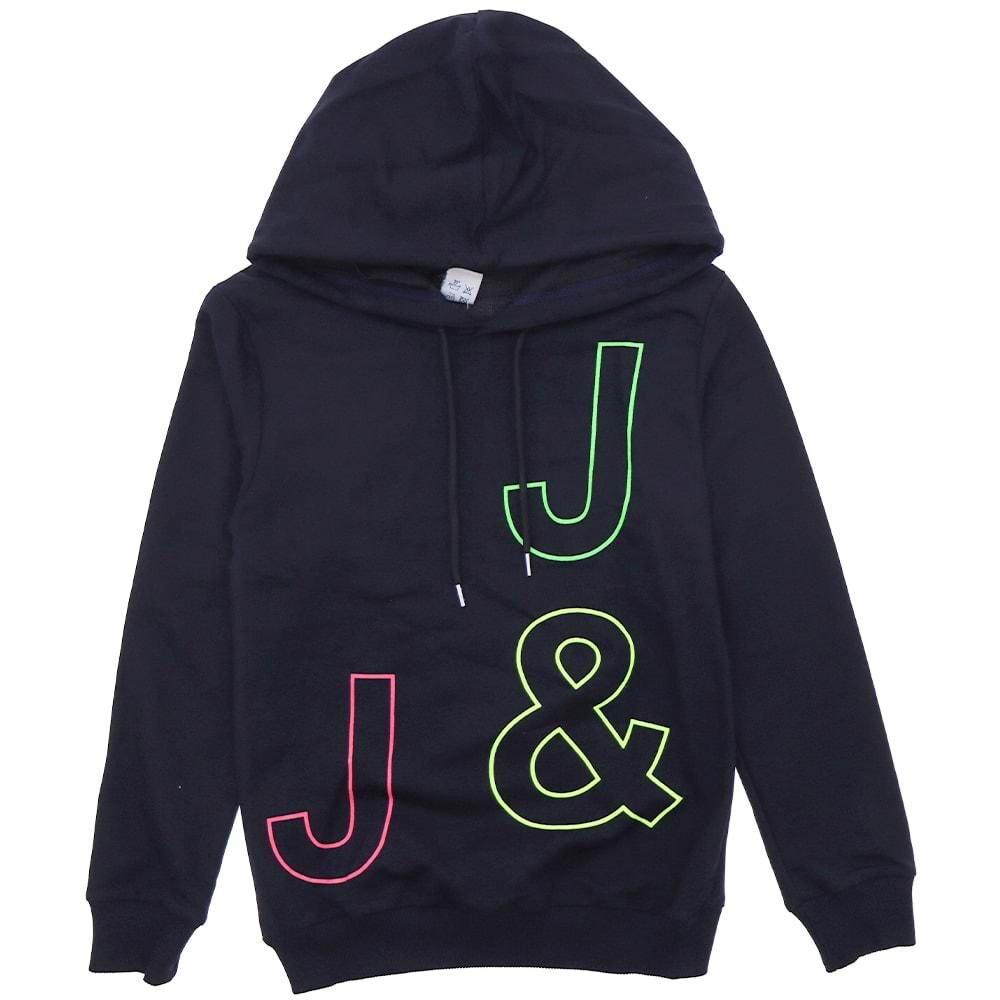 Jojo 4007 Kız Çocuk J&J Baskılı Garson Kapşonlu Sweatshirt 9-12 Yaş - Lacivert