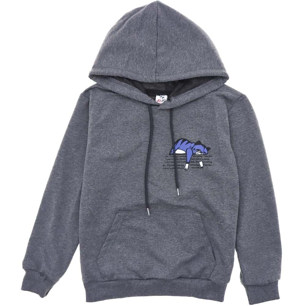 Jojo 4023 Kız Çocuk Kedi Baskılı Garson Kapşonlu Sweatshirt 13-16 Yaş - Füme