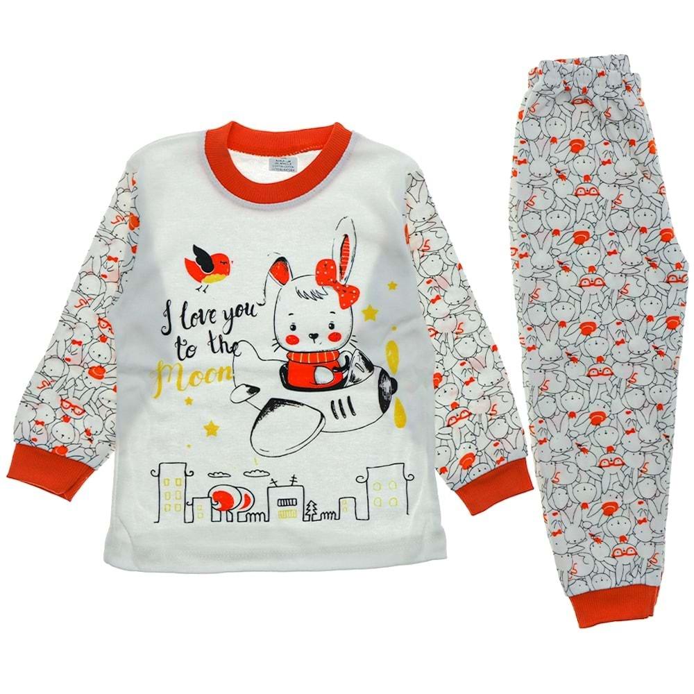 Süper Mini 1695 Sevimli Tavşan Desenli 2 li Kız Çocuk Pijama Takım 1-3 Yaş