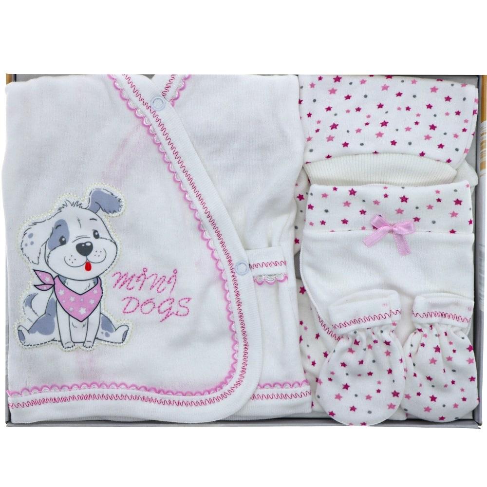 Oranj 210 Bebe Köpek Nakışlı 5 Parça Zıbın Set 0-1 Ay