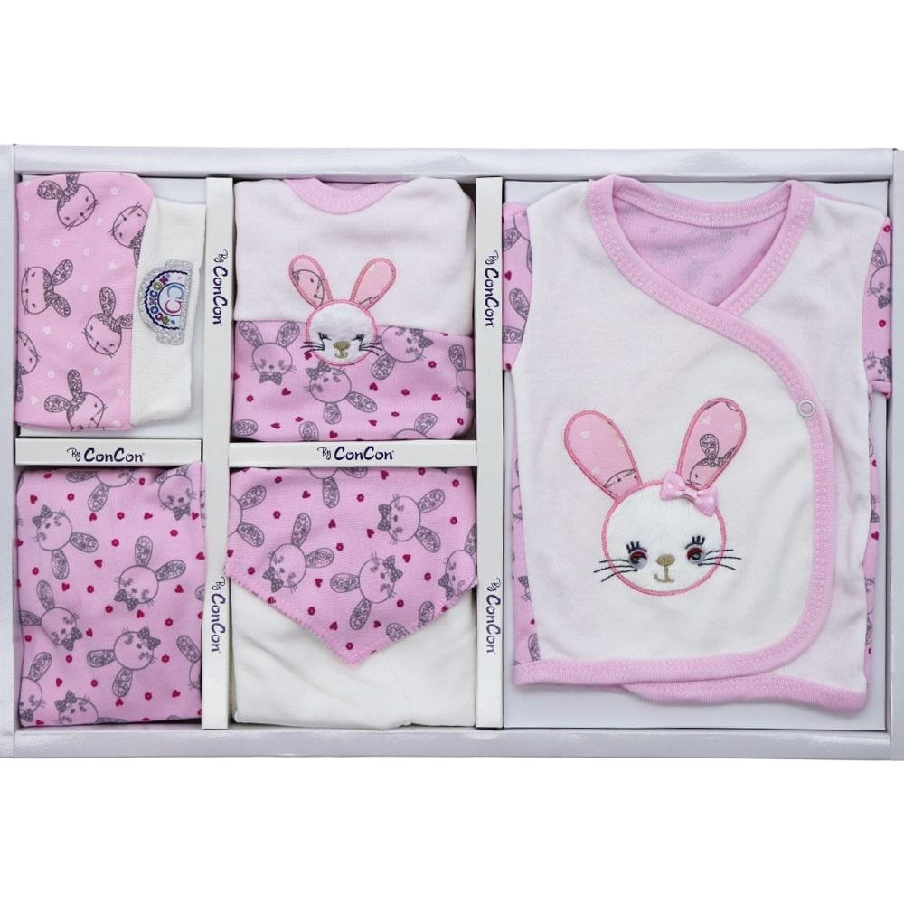 CC-816 Oynar Gözlü Tavşanlı 8 Parça Lüx Zıbın Set 0-3 Ay - Pembe