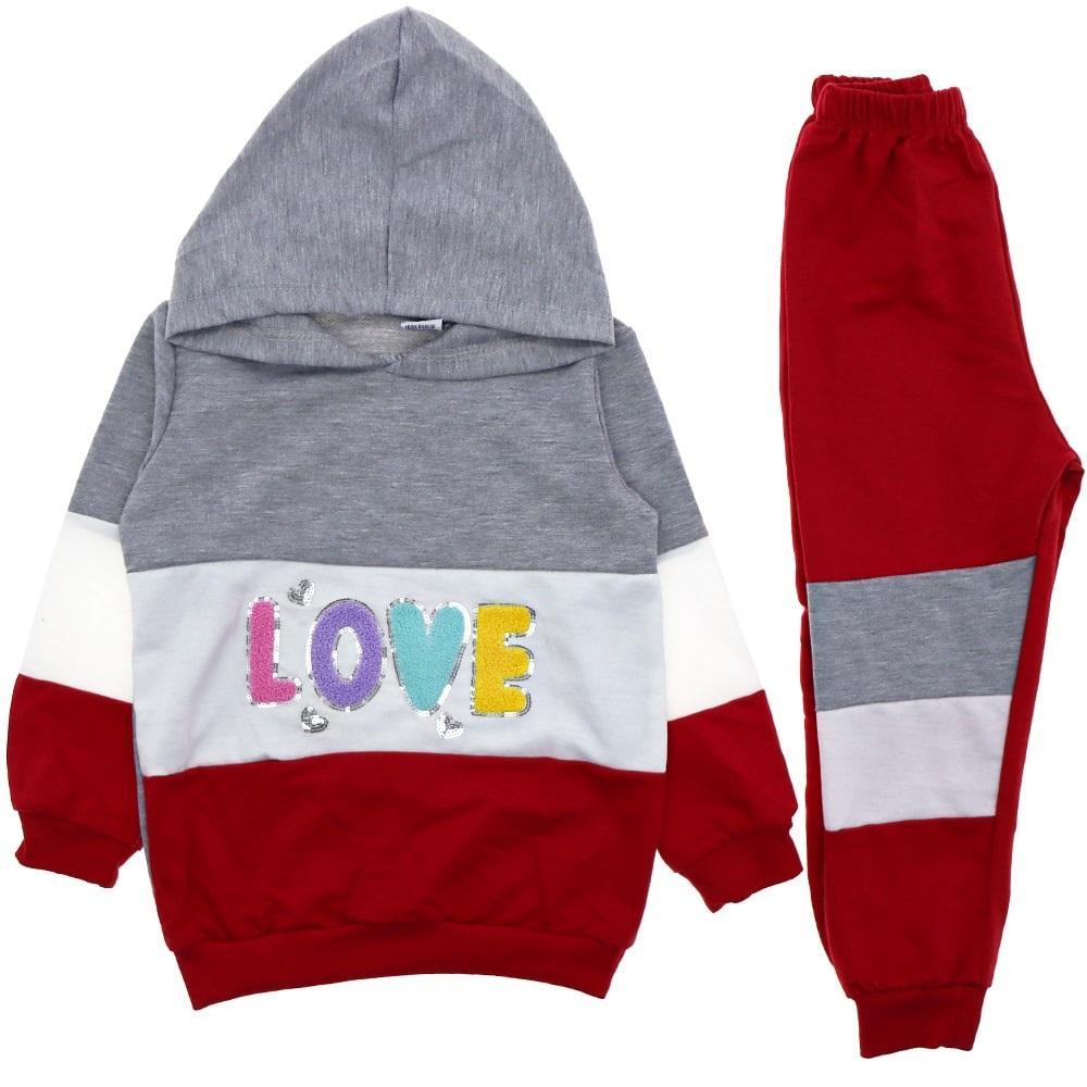 KRMS 591 Love Nakışlı Kız Çocuk Sweatshirt Takım 2-5 Yaş