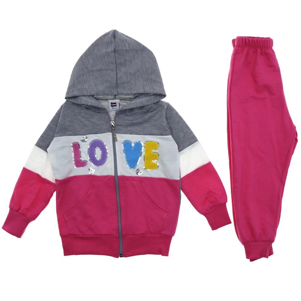 KRMS 607 Love Nakışlı Fermuarlı Kız Çocuk Kapşonlu Takım 2-5 Yaş