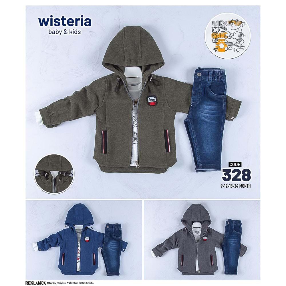 Wisteria 328 Erkek Bebe Kapşonlu Fermuarlı 3Lü Takım 9-24 Ay