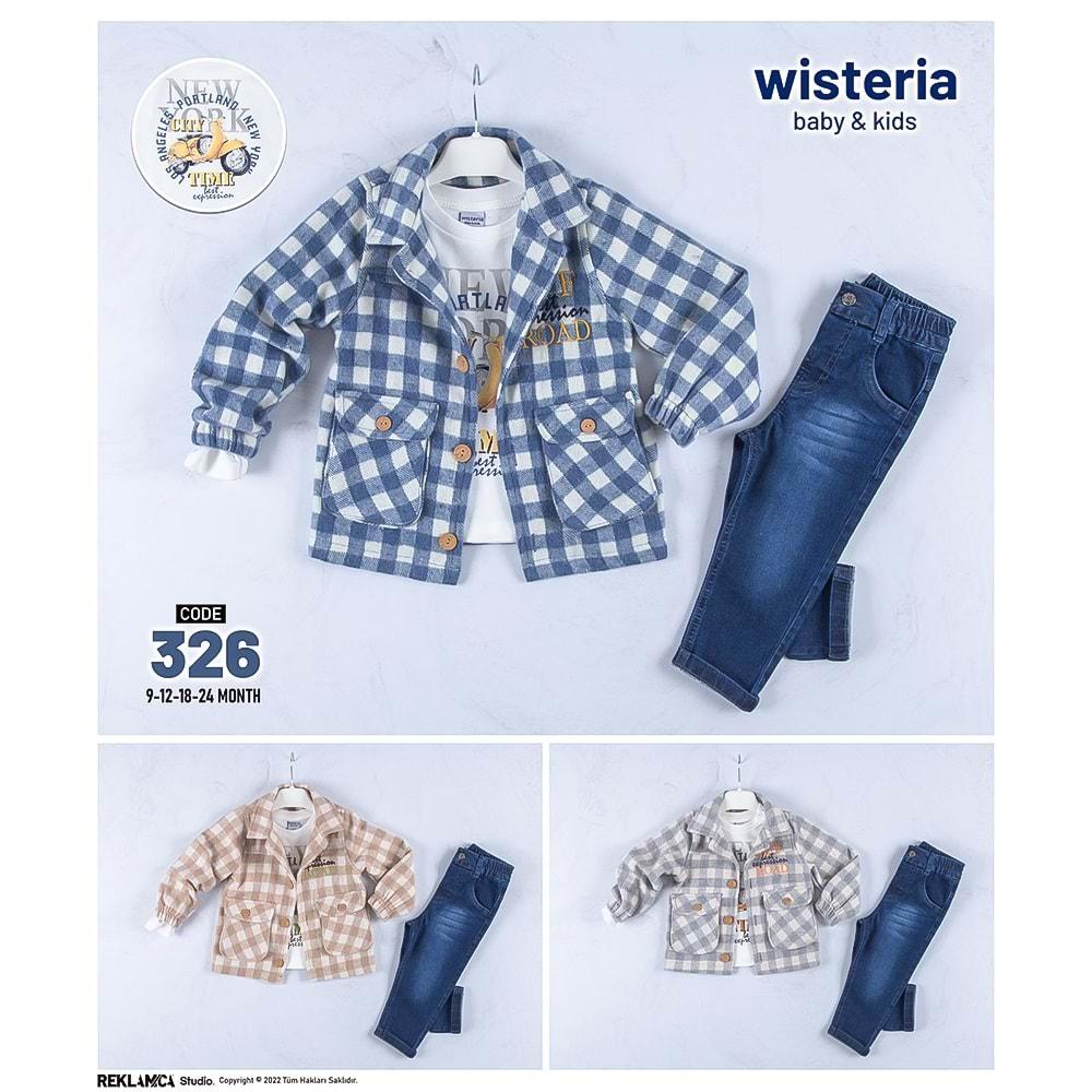 Wisteria 326 Erkek Bebe Kapşonlu Kareli 3Lü Takım 9-24 Ay