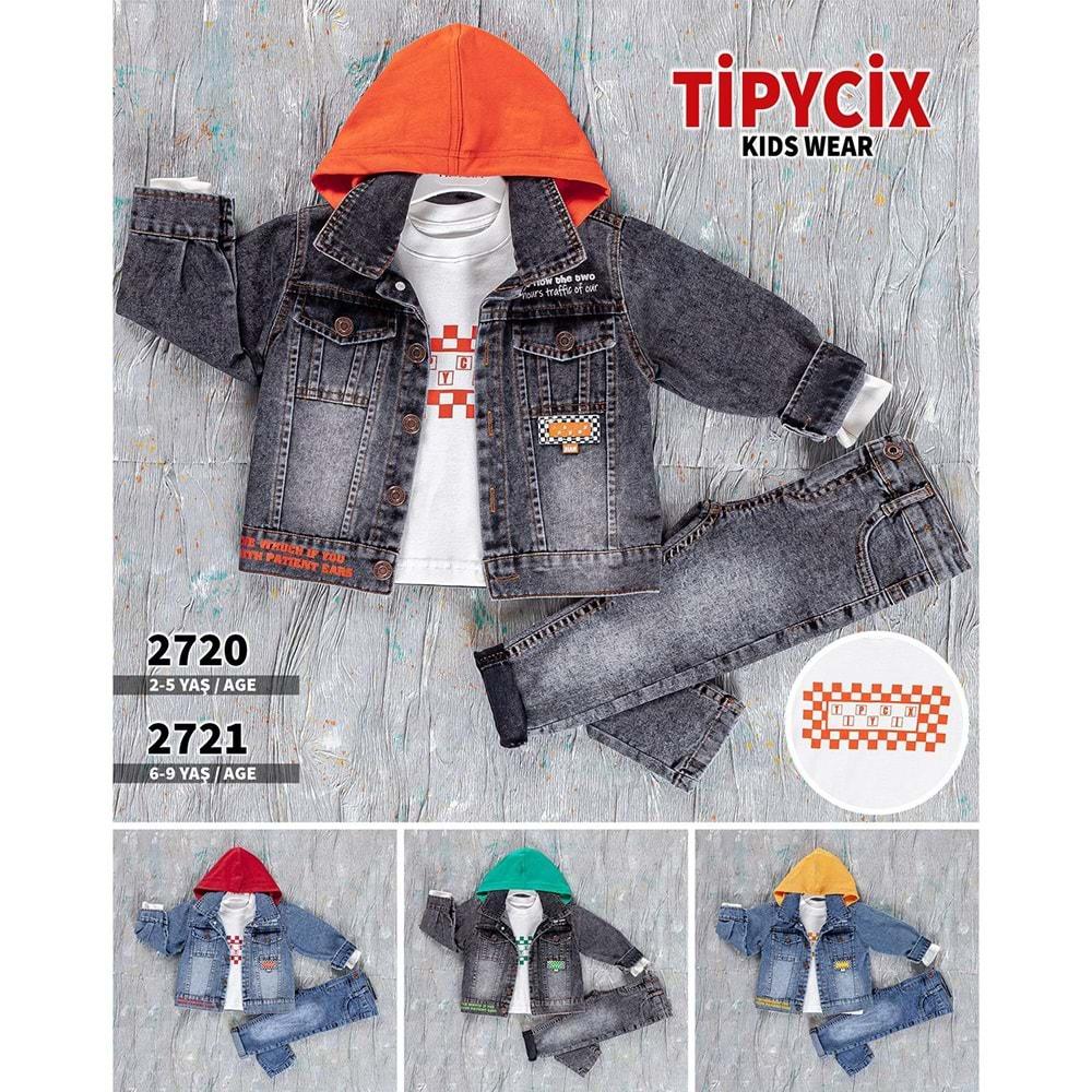 Tipycix 2721 Erkek Çocuk Fashione Armalı Mavi Kot Takım 6-9 Yaş