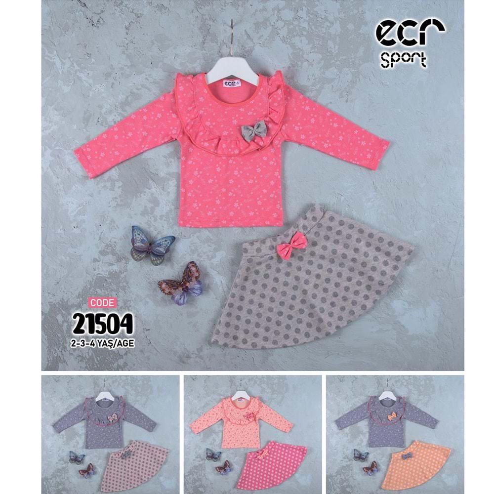 Ecrix 21504 Kız Çocuk Çiçek Desenli Bluz Etek Takım 2-4 Yaş