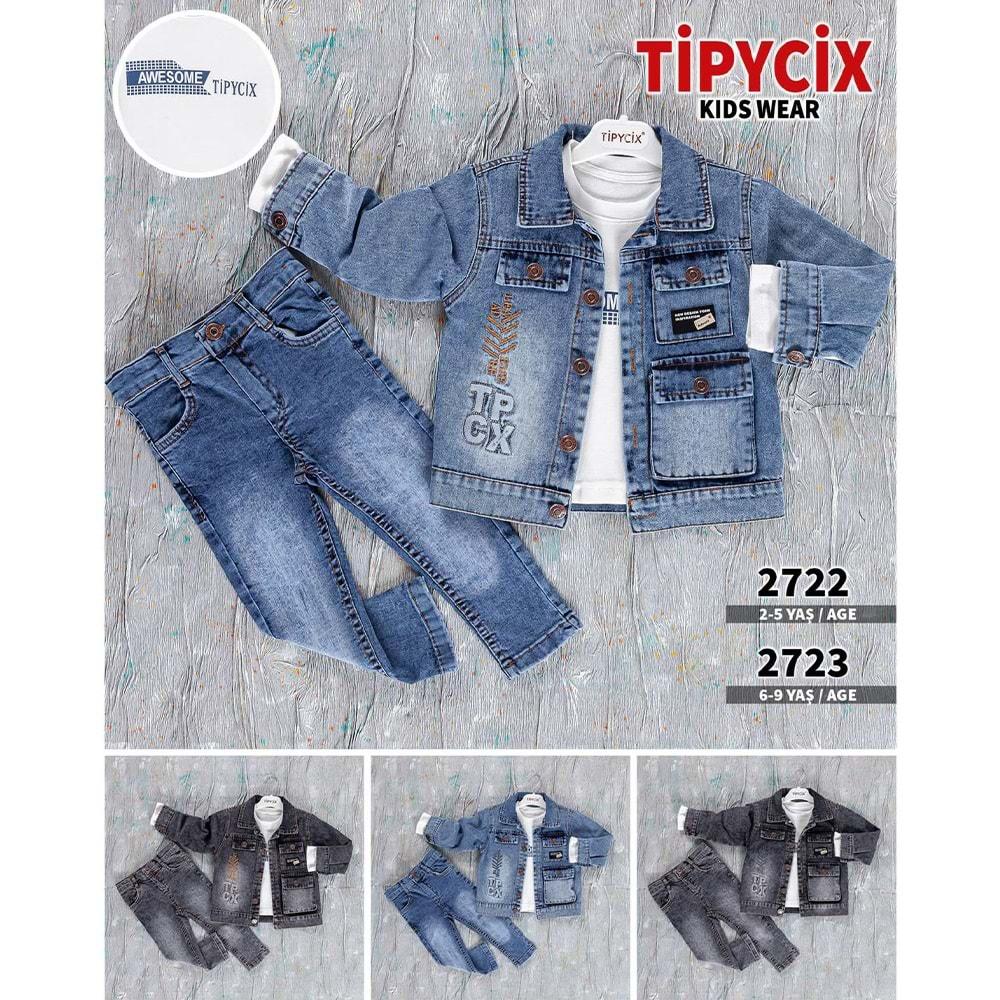 Tipycix 2723 Erkek Çocuk Tpcx Nakışlı Kot Ceketli Takım 6-9 Yaş