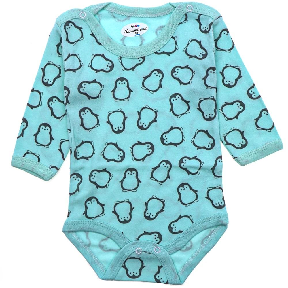 Loveminixx 1057 Çocuk Penguen Baskılı Uzun Kol Çıtçıtlı Badi 0-3-6 Ay