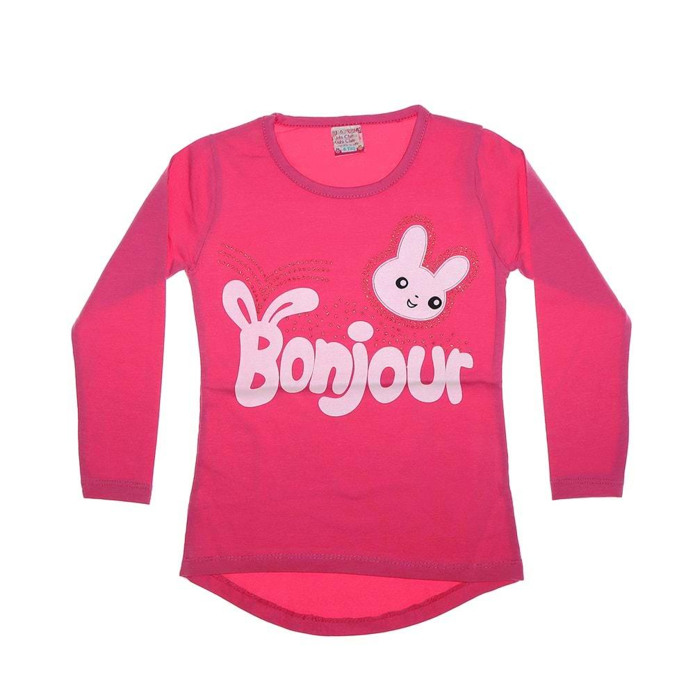 Bonjour Baskılı Simli Kız Sweatshirt*1-4 Yaş