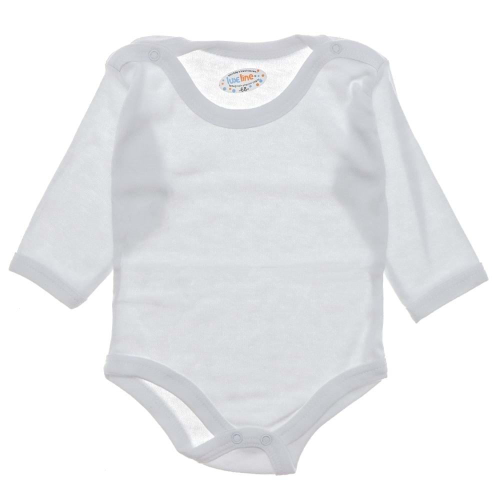 Luxeline 1497 Bebe Düz Uzun Kol Çıtçıtlı Badi 56-62-68 CM 3-9 Ay - Beyaz
