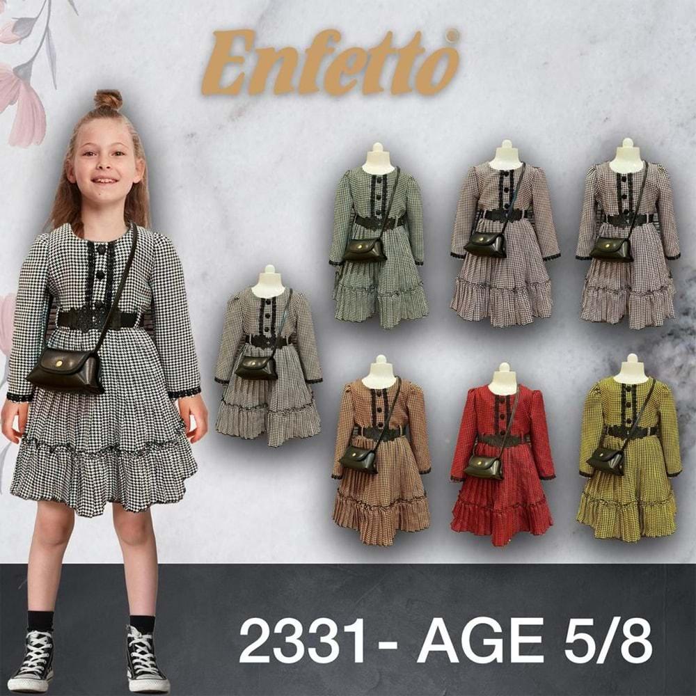 Enfetto 2331 Kız Çocuk Kazayağı Çanta Aks Kemerli Elbise 5-8 Yaş