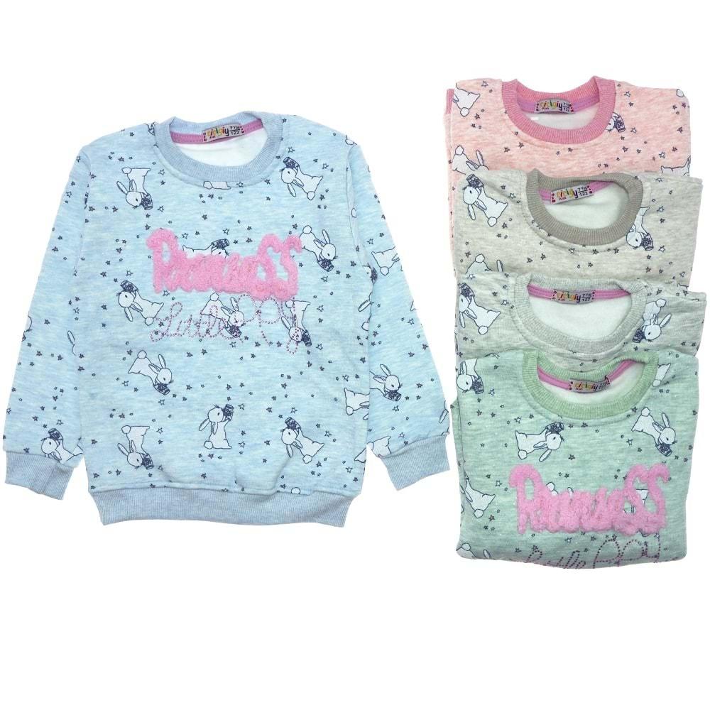 Cicigiy Kız Çocuk Tavşan Baskılı 3 İplik Sweat 3-7 Yaş
