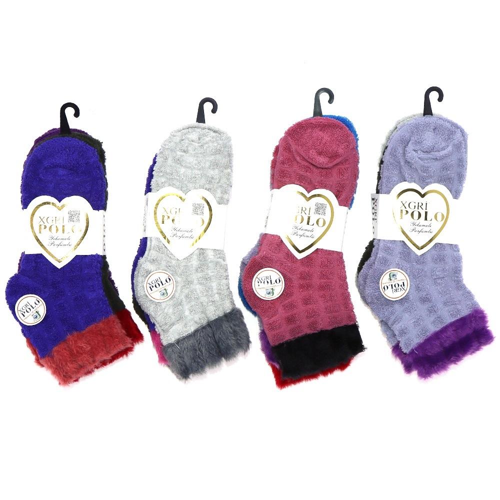 X Gri Polo BE-33 Bayan Tay Tüyü Parfümlü Ters Havlu Patik Çorap