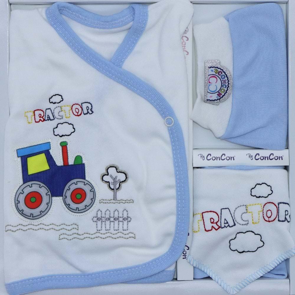 CC-5023 Bebe Traktör Nakışlı 5 Parça Zıbın Set 0-3 Ay