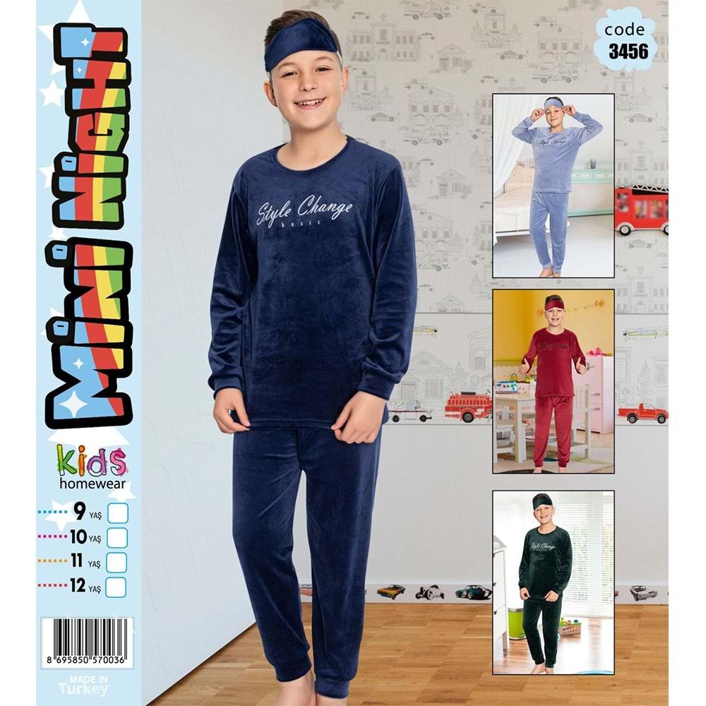Mini Nigh 3456 Erkek Çocuk Kadife Style Change Nak Pijama Takımı 9-12 Yaş