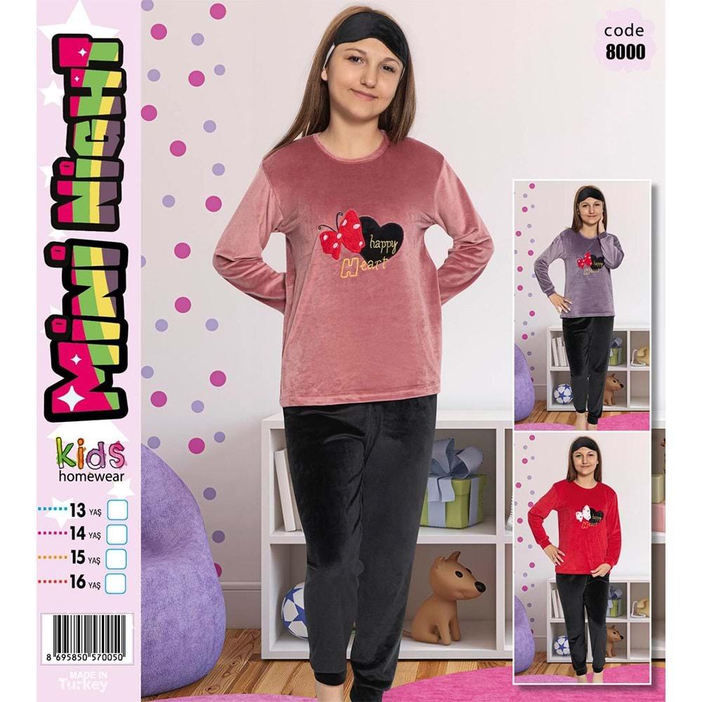 Mini Nigh 8000 Kız Çocuk Kadife Kelebek Nak Pijama Takımı 9-12 Yaş