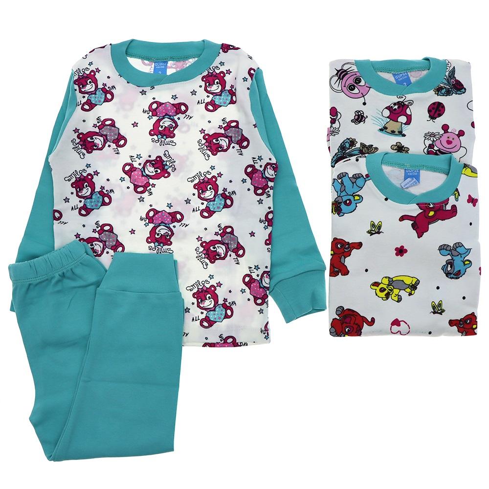 Gupse Kız Çocuk Desenli Penye Pijama Takımı 1-3 Yaş