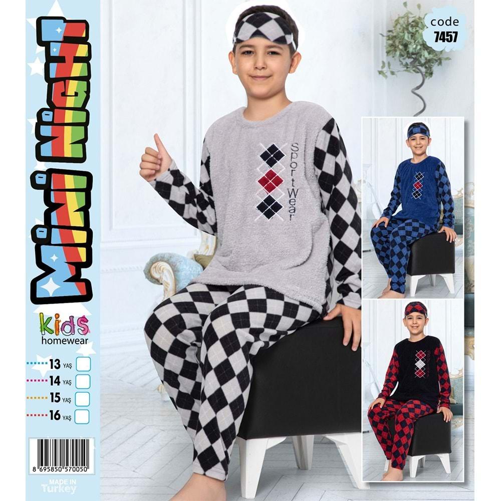 Mini Night 7457 Erkek Çocuk Welsoft Kareli Pijama Takımı 5-8 Yaş