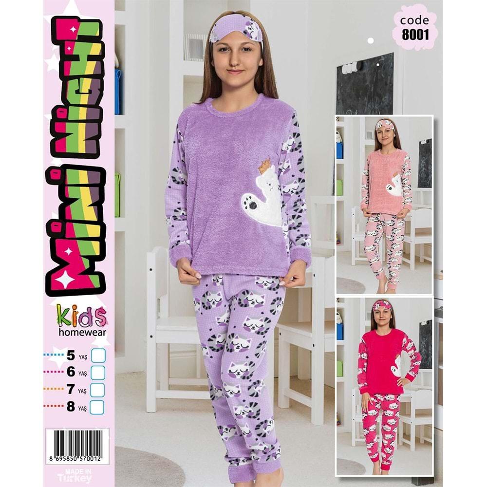 Mini Night 8001 Kız Çocuk Welsoft Taçlı Pijama Takımı 5-8 Yaş
