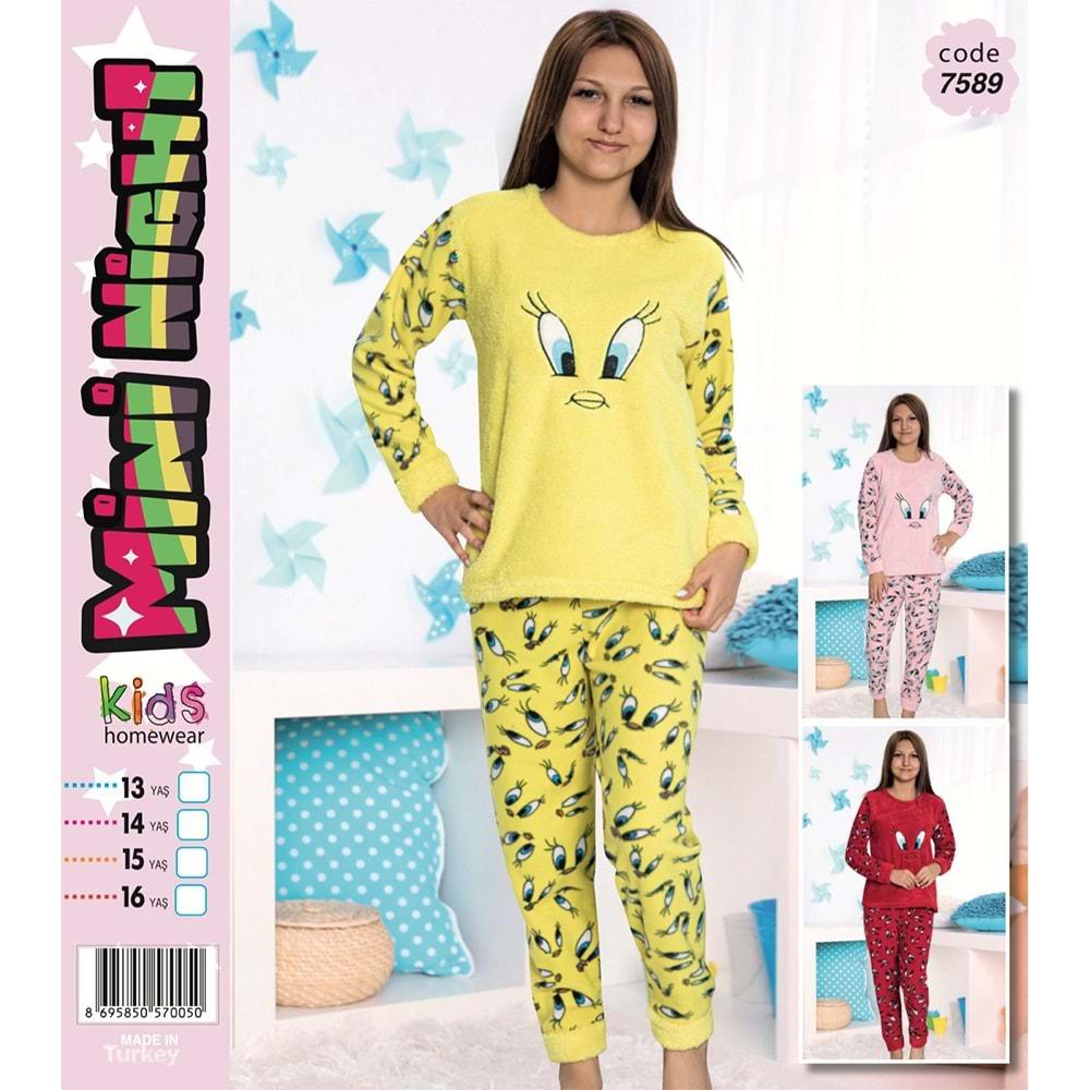Mini Night 7589 Kız Çocuk Welsoft Göz Nak Pijama Takımı 13-16 Yaş