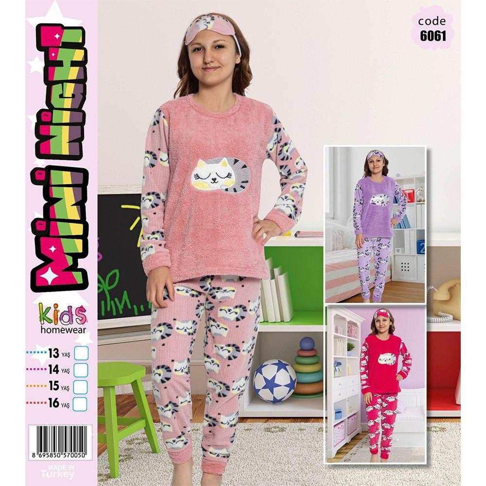Mini Night 6061 Kız Çocuk Welsoft Kedi Nak Pijama Takımı 13-16 Yaş