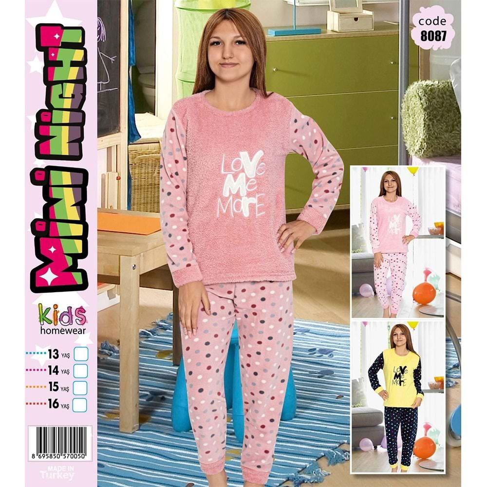 Mini Night 8087 Kız Çocuk Welsoft Love Me More Nak Pijama Takımı 13-16 Yaş