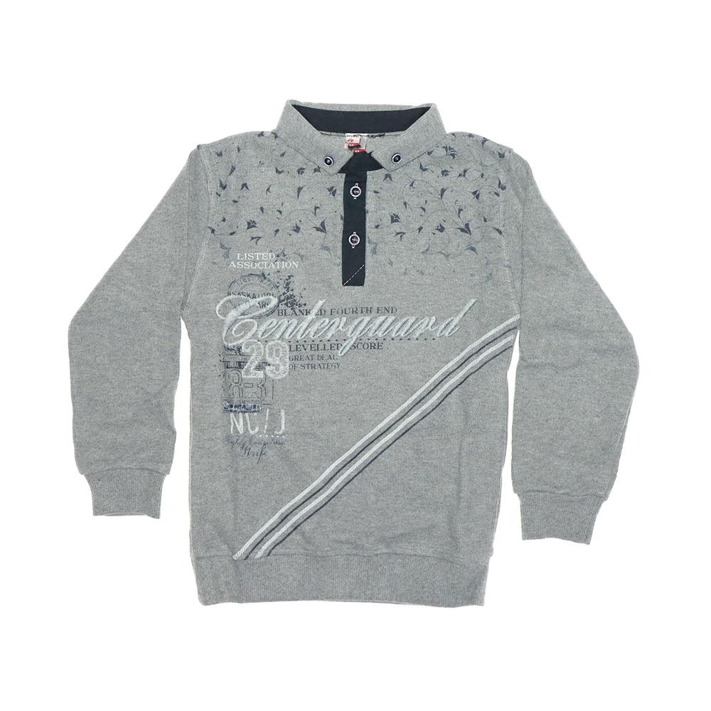 3010-Polo Yaka Baskılı Erkek Selanik Sweatshirt*5-8 Yaş