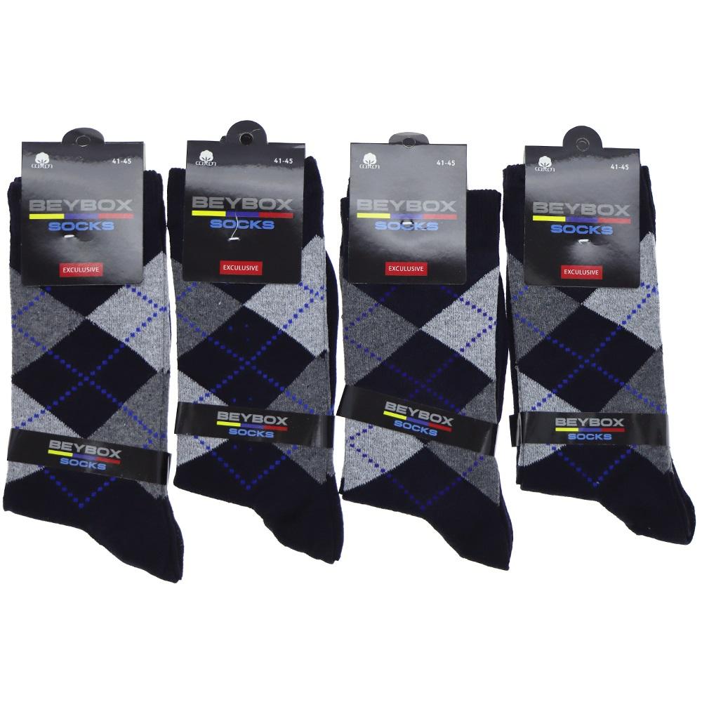 Beybox Erkek Coton Likralı Desenli Soket Çorap