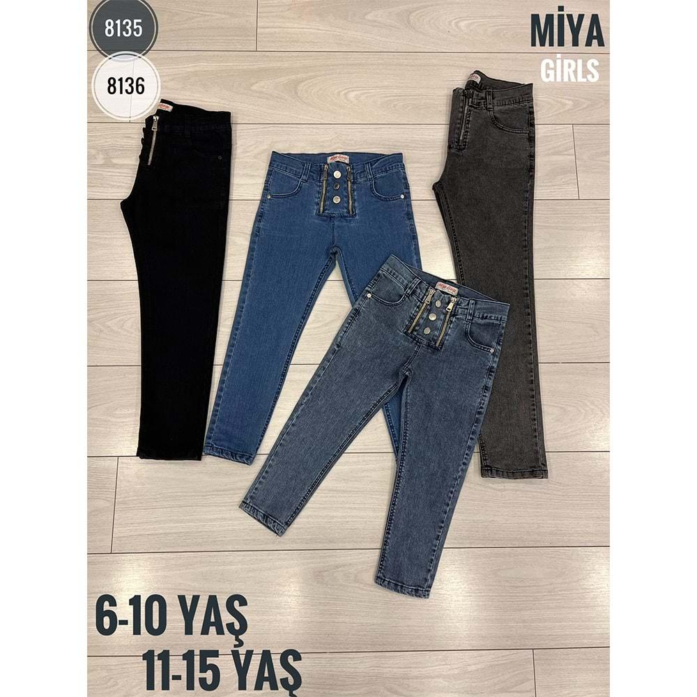 Miya 8136 Kız Çocuk Fermuarlı Düğmeli Model Kot Pantolon 11-15 Yaş