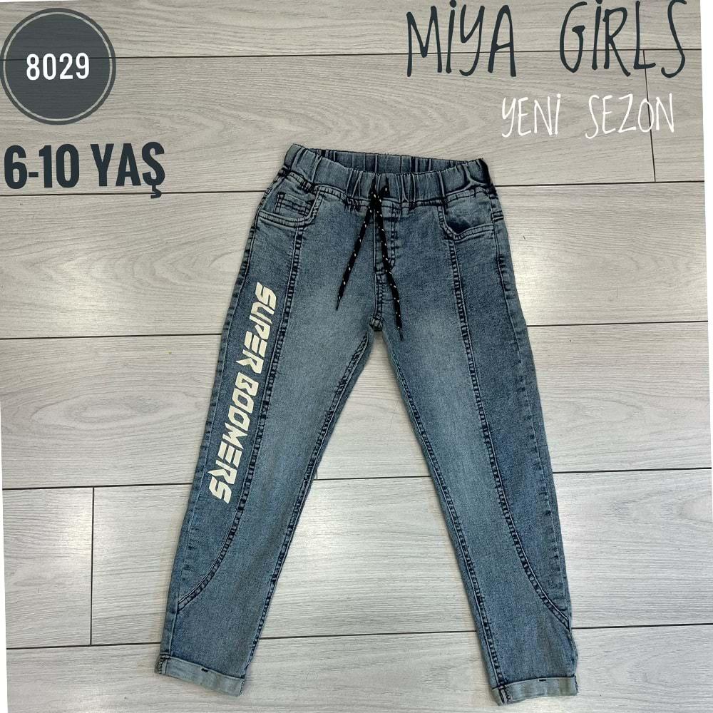 Miya 8029 Kız Çocuk Lastikli Baskılı Kot Pantolon 6-10 Yaş