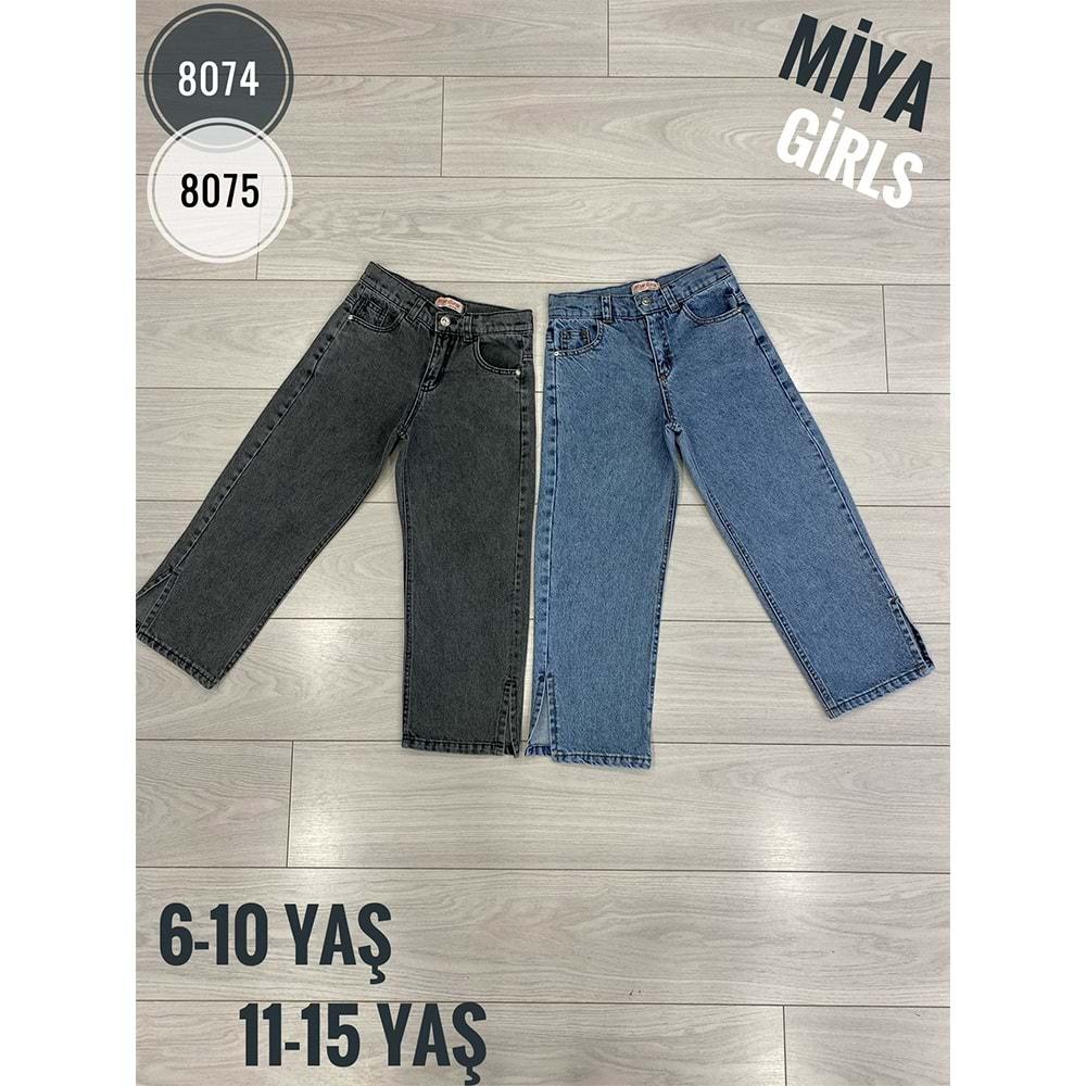 Miya 8074 Kız Çocuk Mom Jeans Paça Yırtmaç Kot Pantolon 6-10 Yaş