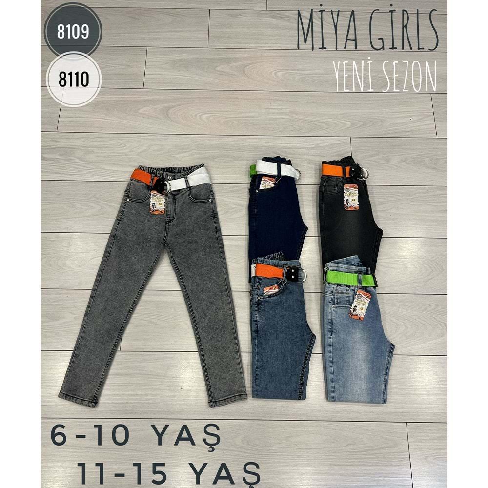 Miya 8110 Kız Çocuk Fosfor Kemerli Lastikli Kot Pantolon 11-15 Yaş