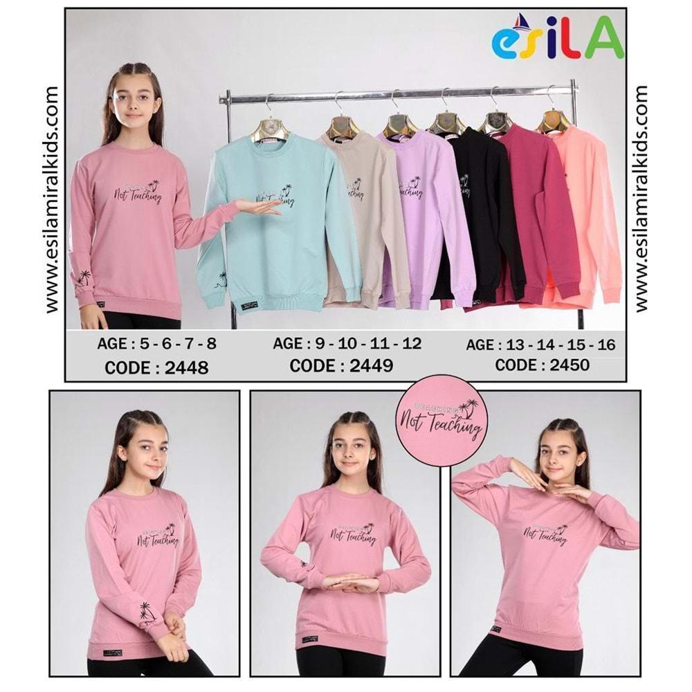 Esila 2448 Kız Çocuk Sıfır Yaka Beaching Bas Sweatshirt 5-8 Yaş