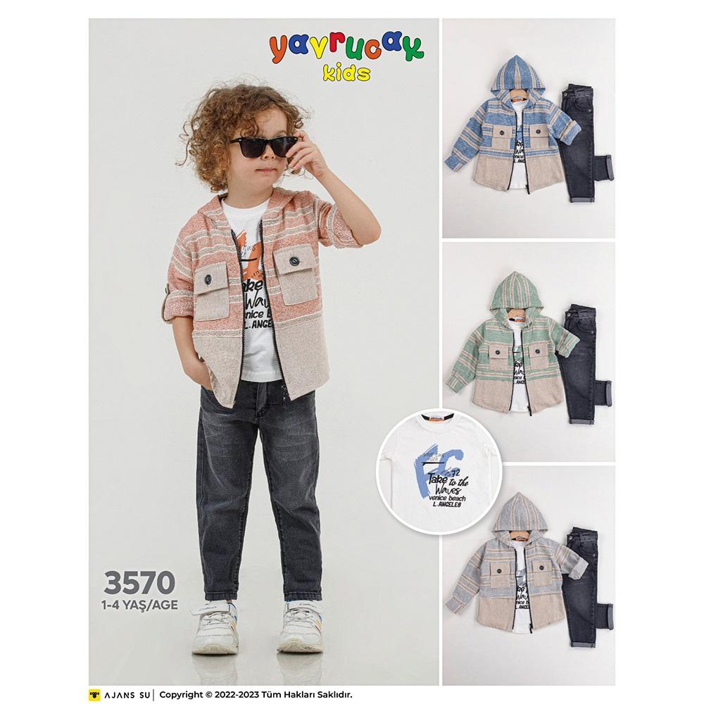 Yavrucak 3570 Erkek Çocuk Keten Ceketli 3 Lü Takım 1-4 Yaş