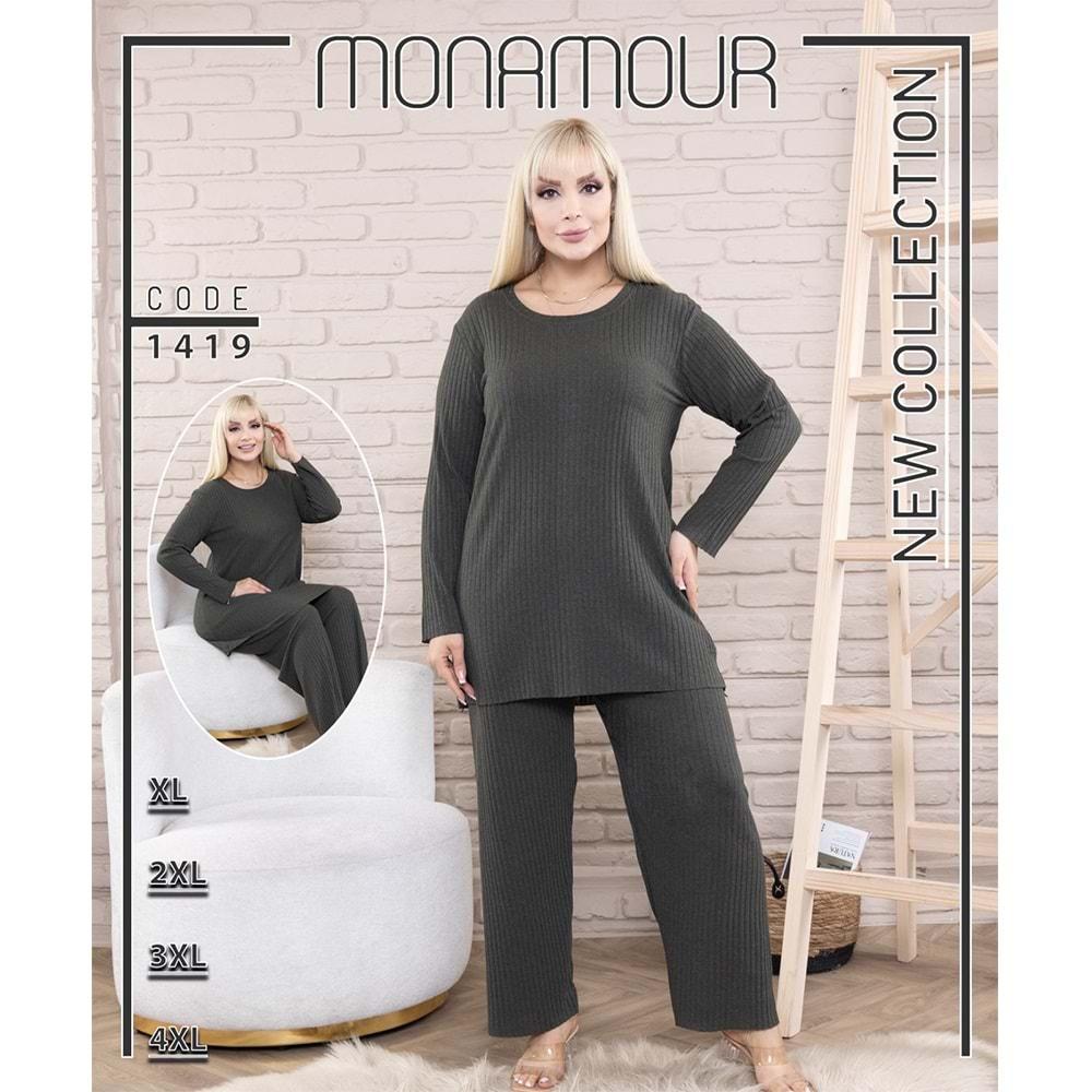 Monamour 1419 Bayan Raporlu Penye Pijama Takımı XL- 4 XL